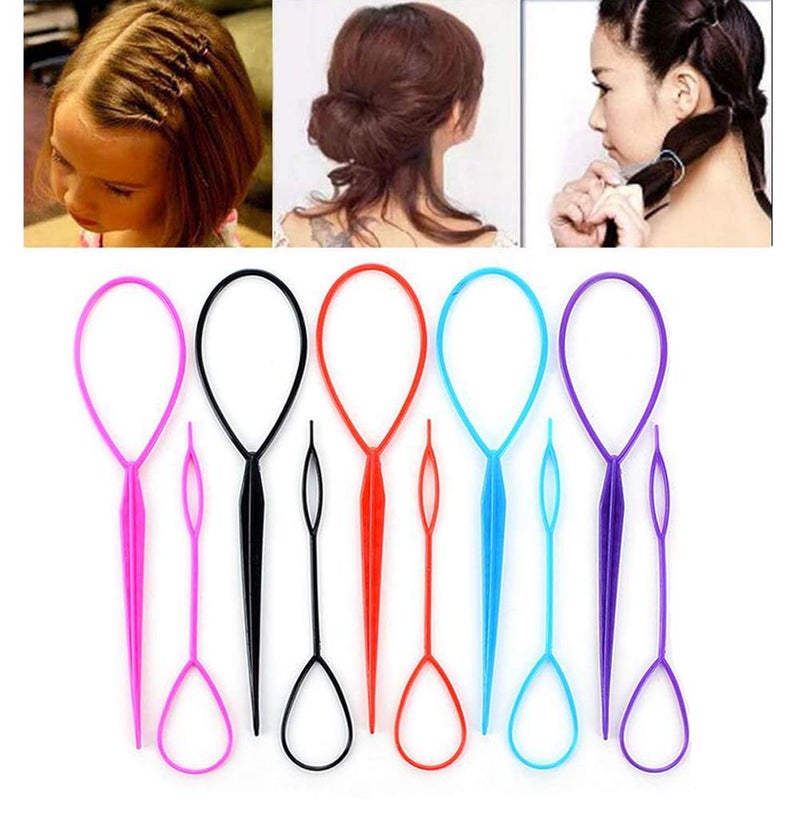 UPSTORE 10PCS(5 Large + 5 Small) Tail Hair Styling Kit Plastic Magic Hair Braider Ponytail Maker Clip Tool Simple DIY Hair Styling Accessories Hair Pull Needle Hair Pins(Color Random) - Image 1